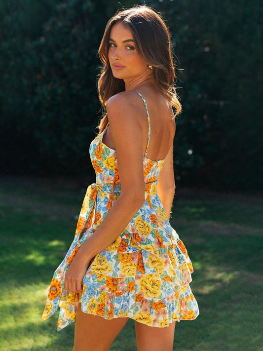 Elena – Mini vestido floral con cinturón ajustable