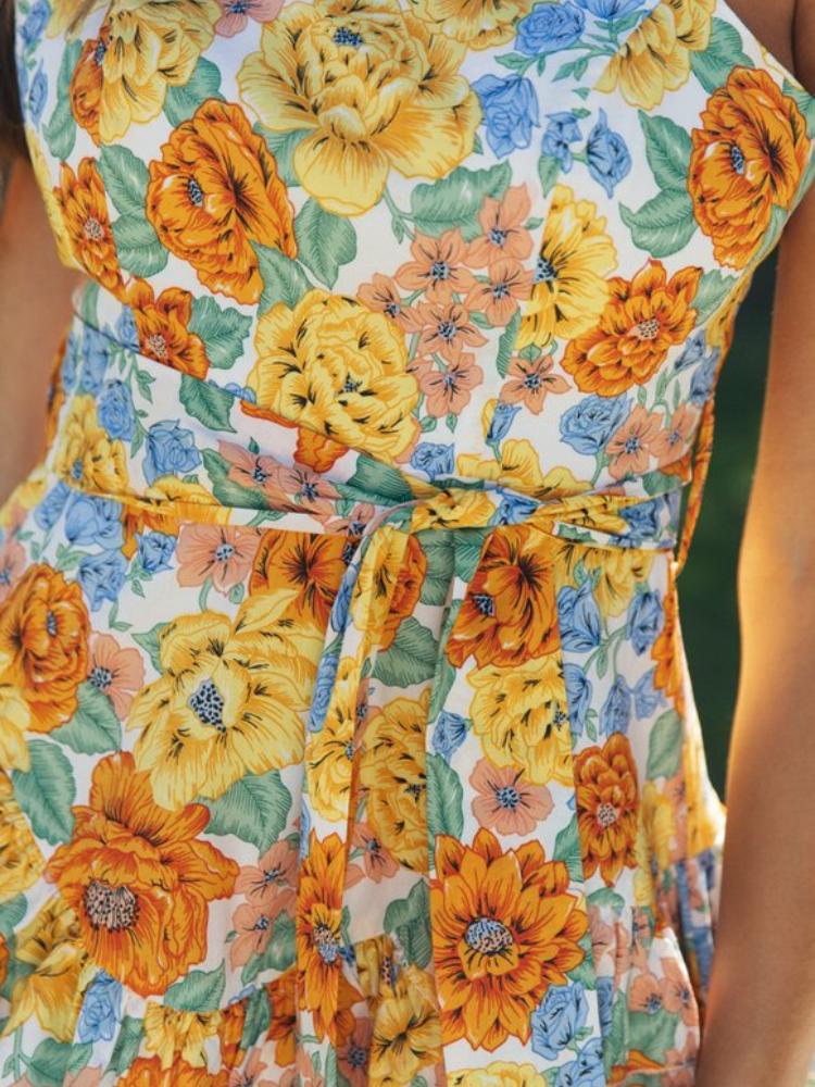Elena – Mini vestido floral con cinturón ajustable