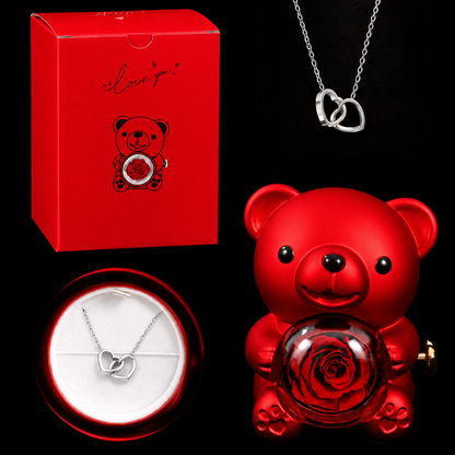 Osito con Rosa Eterna y Collar Sorpresa de Corazones