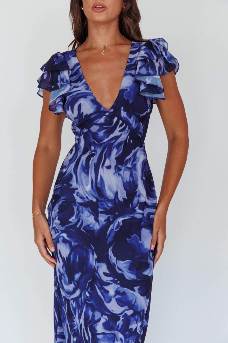 Seraphine – Vestido largo con volantes y escote en V