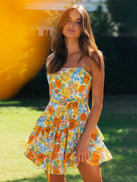 Elena – Mini vestido floral con cinturón ajustable