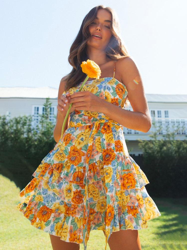 Elena – Mini vestido floral con cinturón ajustable