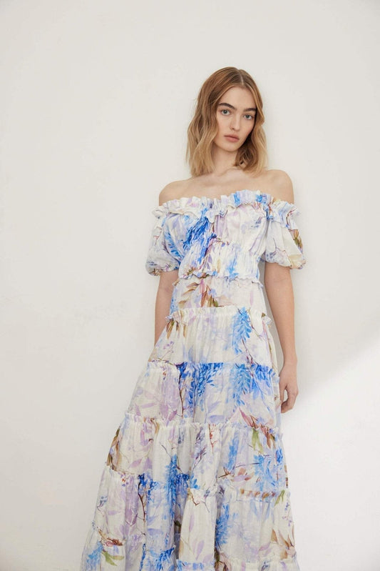 Briseida – Vestido floral con ruches delicados