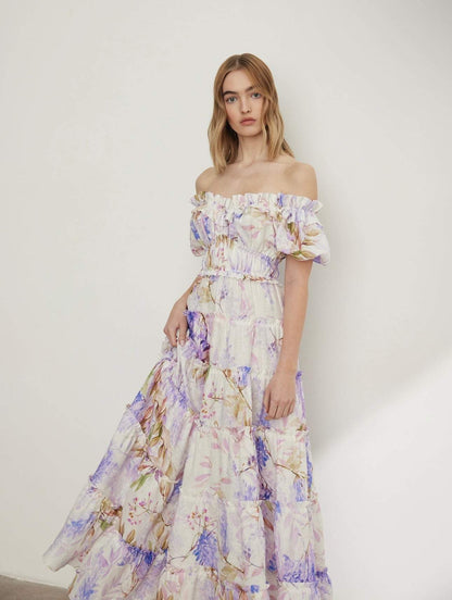 Briseida – Vestido floral con ruches delicados